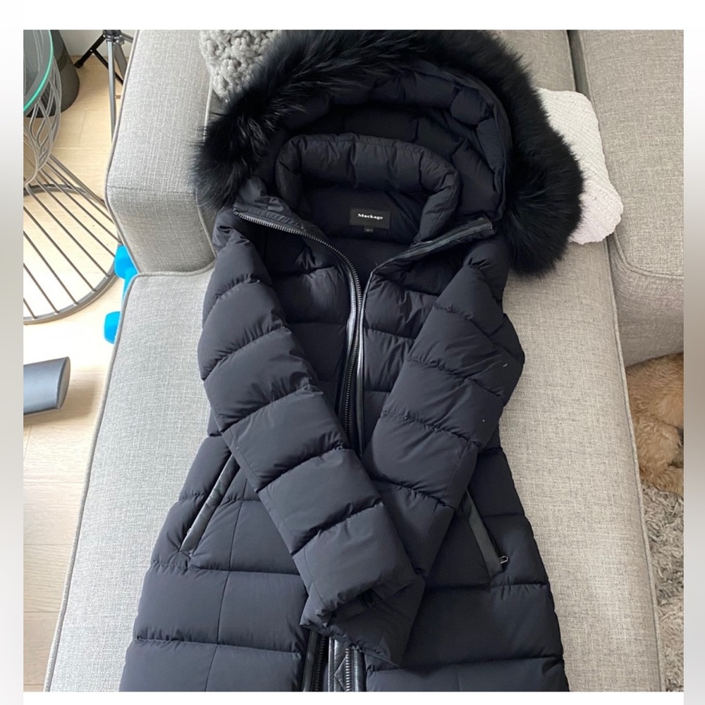 Mackage Calla Down Quilted Parka Coat size xxs / Black Fur Trim MINT